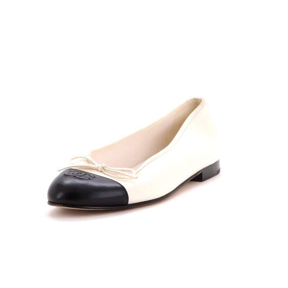 Chanel Shoes - Chanel Women's CC Cap Toe Bow Ballerina Flats Leather